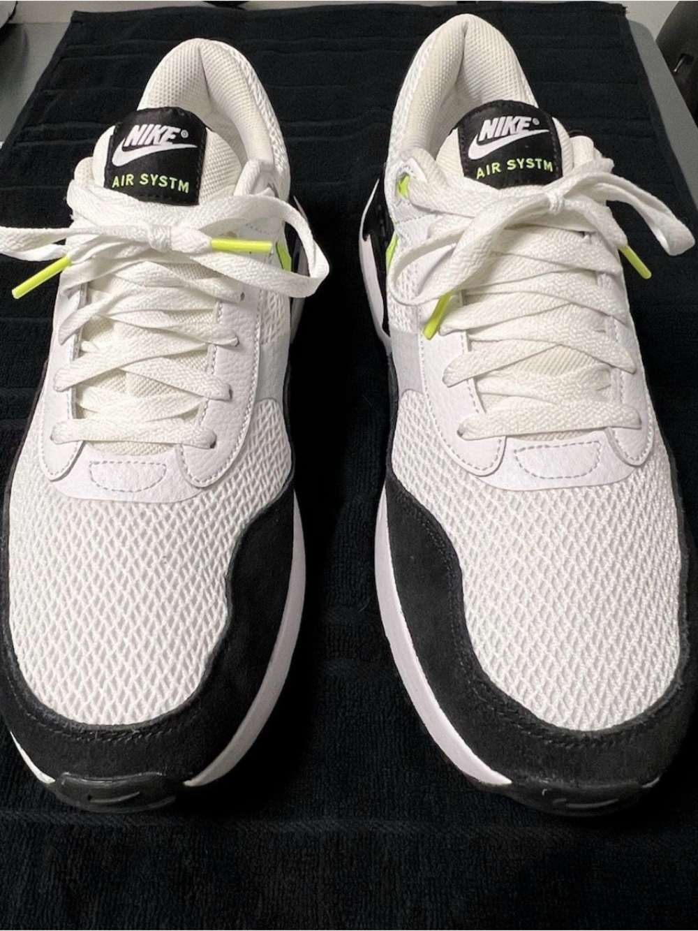 Nike White Black Sneakers with Neon Yellow Accents